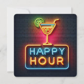 Neon Happy Hour Party Kaart (Voorkant)