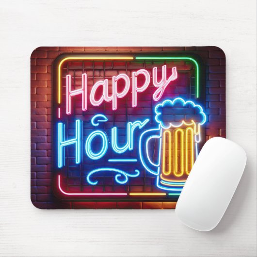 Neon Happy Hour-teken op baksteen Muismat (Met muis)