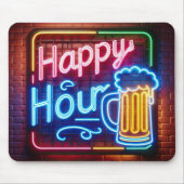 Neon Happy Hour-teken op baksteen Muismat (Voorkant)