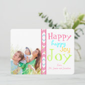 Neon Happy Joy Typography Carte photo de Noël (Debout devant)