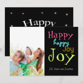Neon Happy Joy Typography Carte photo de Noël (Devant / Derrière)