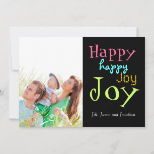 Neon Happy Joy Typography Carte photo de Noël
