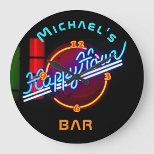 Neon Happyhour Home Bar Decor Personalized Mancave Grote Klok