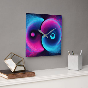 Neon Harmony: Een moderne interpretatie van Yin Ya Vierkante Klok