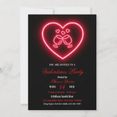 Neon Heart Valentijn Party Uitnodiging (Voorkant)