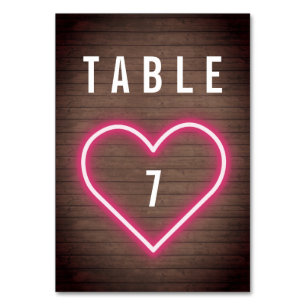 Neon Heart Wood Plank Wedding Kaart