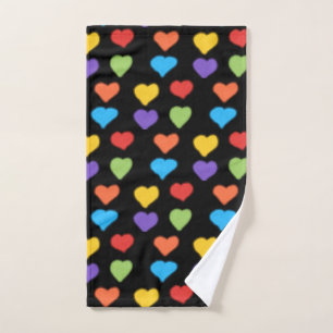 Neon Hearts Hand Towel (regenboog en zwart) Handdoek