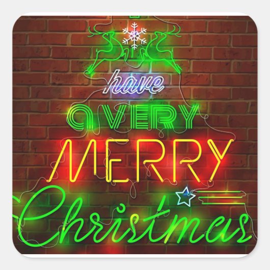 Neon heeft een heel prettig kerstfeest vierkante sticker (Voorkant)