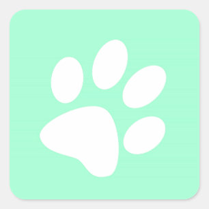 neon helder blauw groen turquoise pootafdruk vierkante sticker