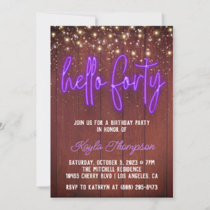 Neon Hello Quarty Wooden Birthday Invitation