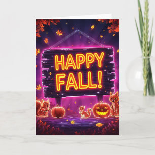 Neon Herfst Wenskaart 5x7 – Gelukkig Herfstbladere Kaart