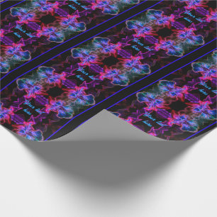 Neon Hibiscus Abstract Bloemenkunst Gepersonalisee Cadeaupapier