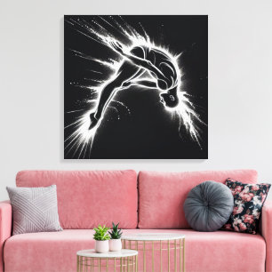 Neon High Diver op zwart Canvas Afdruk