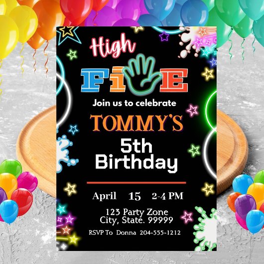 Neon High Five Birthday Boy Invitations