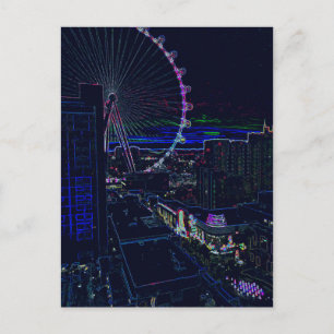 Neon High Roller Ferris Wheel Abstract Vegas Briefkaart