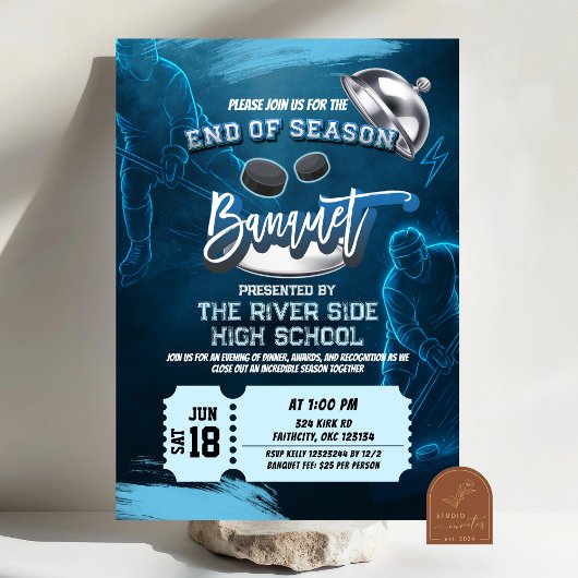 Neon Hockey Fin de saison Banquet Party Invitation