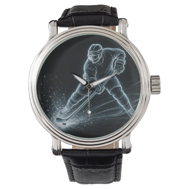 Neon Hockey Player On Ice Horloge (Voorkant)