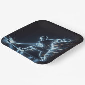 Neon hockeyspeler op ijs papieren bordje (Gebogen)