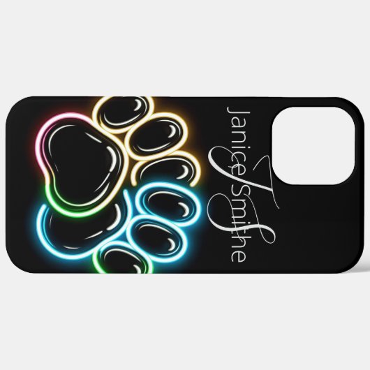 Neon hond Paws Monogram Case-Mate iPhone Case (Achterkant (horizontaal))