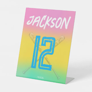Neon Honkbal Kleurrijke Sport Verjaardagsfeest Maa Reclamebord Met Voetstuk