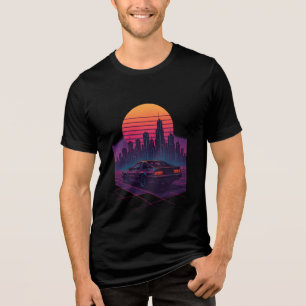 Neon Horizon Drive – Retro Vintage Synthwave Stad Tri-Blend Shirt