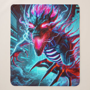 Neon Horror Monster Gloeiende Ogen Cyberpunk Donke Sherpa Deken