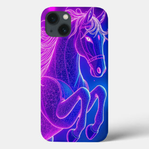 Neon Horse Outline Grafische Kunst – Mobiel iPhone 13 Hoesje