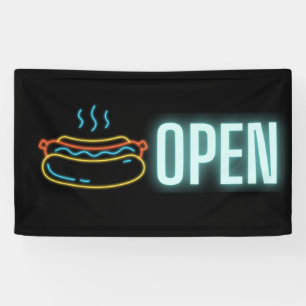 Neon Hot Dog Open Indoor Vinyl Banner