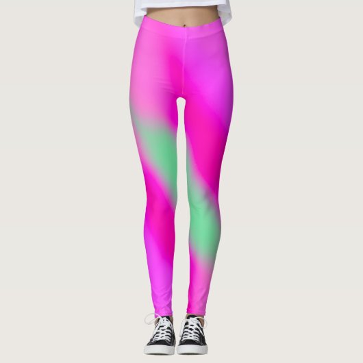 Neon Hot Pink Bubblegum Jade Green Leggings (Voorkant)