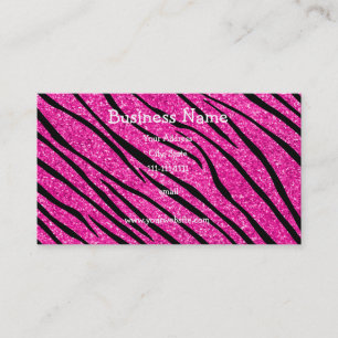 Neon hot roze glitter zebra stripes visitekaartje