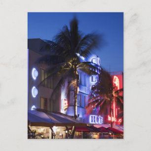 Neon hotel 's nachts, Ocean Drive, South Miami Bea Briefkaart