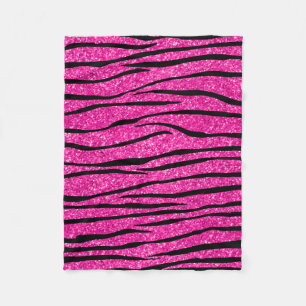 Neon hotroze glitter zebra strepen fleece deken