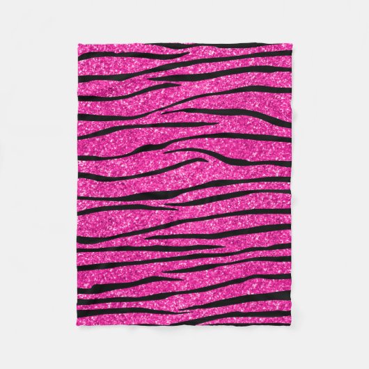 Neon hotroze glitter zebra strepen fleece deken (Voorkant)