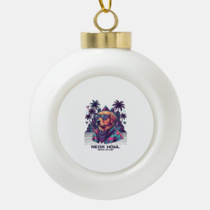 Neon Howl Retro K9 Unit Hond Zonnebril Palmboom_1 Keramische Bal Ornament
