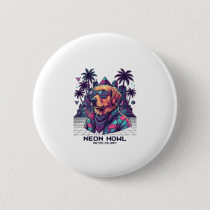 Neon Howl Retro K9 Unit Hond Zonnebril Palmboom_1 Ronde Button 5,7 Cm