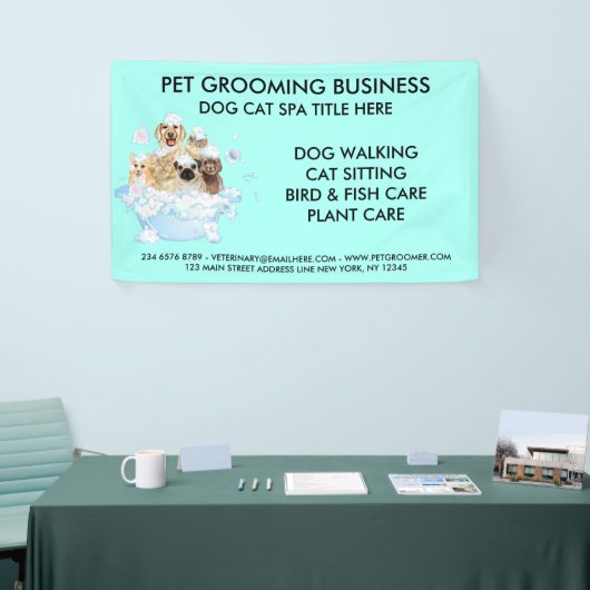 Neon huisdier grooming zittende hond kat spa baden spandoek (Beurs)