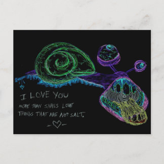 Neon I Love You Snail Carte Postale