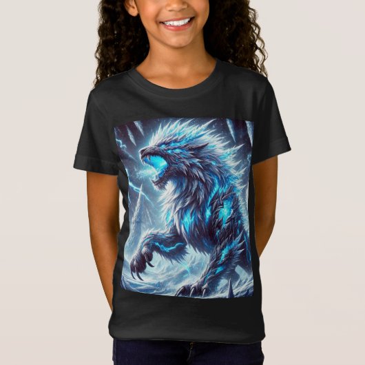 Neon Ice Dragon-Wolf T-shirt T-Shirt Design. (Voorkant)