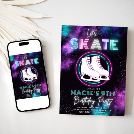 Neon Ice Skating Invitation | Ice Skateday Kaart