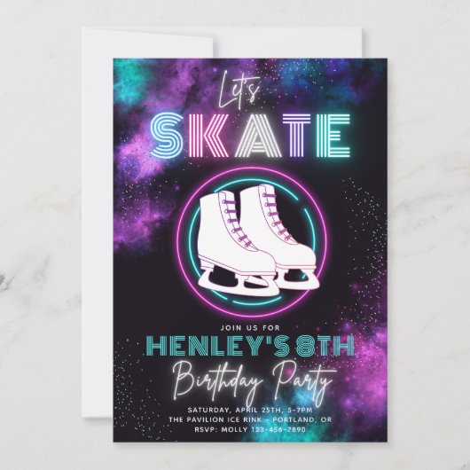 Neon Ice Skating Invitation | Ice Skateday Kaart (Voorkant)
