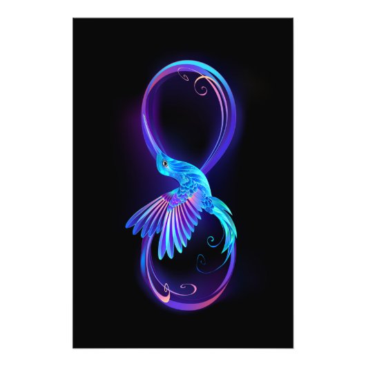 Neon Infinity Symbol with Glowing Hummingbird Foto Afdruk (Voorkant)