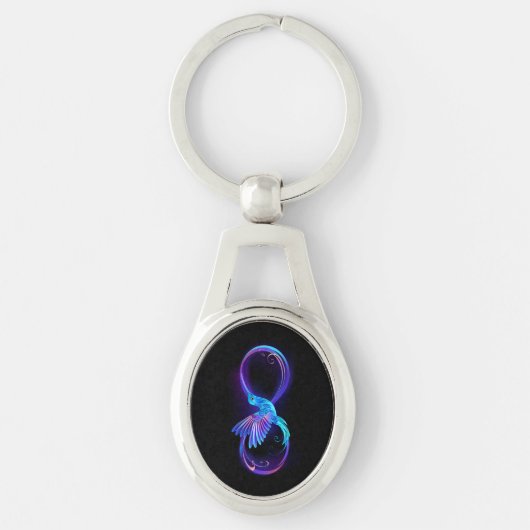 Neon Infinity Symbol with Glowing Hummingbird Sleutelhanger (Voorkant)