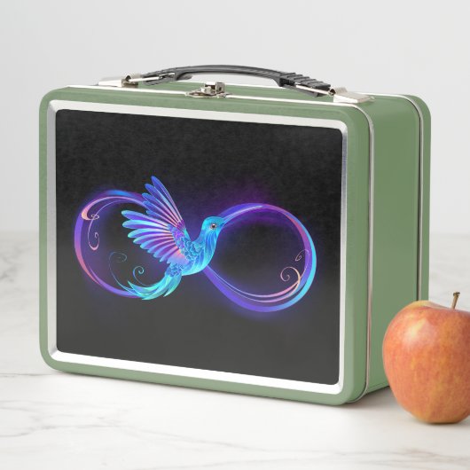 Neon Infinity Symbool met gloeiende Hummingbird (In situ)