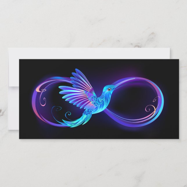 Neon Infinity Symbool met gloeiende Hummingbird (Voorkant)