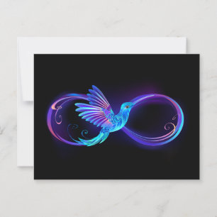 Neon Infinity Symbool met gloeiende Hummingbird Advieskaart