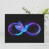 Neon Infinity Symbool met gloeiende Hummingbird Advieskaart (Staand voorkant)