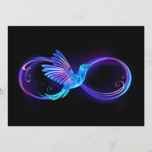 Neon Infinity Symbool met gloeiende Hummingbird Advieskaart