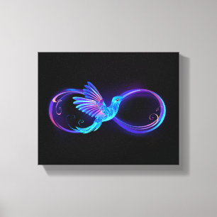 Neon Infinity Symbool met gloeiende Hummingbird Canvas Afdruk