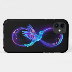 Neon Infinity Symbool met gloeiende Hummingbird iPhone 11 Hoesje