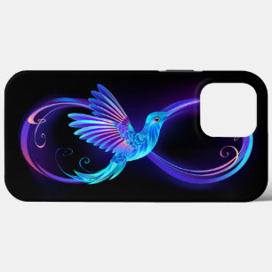 Neon Infinity Symbool met gloeiende Hummingbird iPhone 13 Pro Max Hoesje